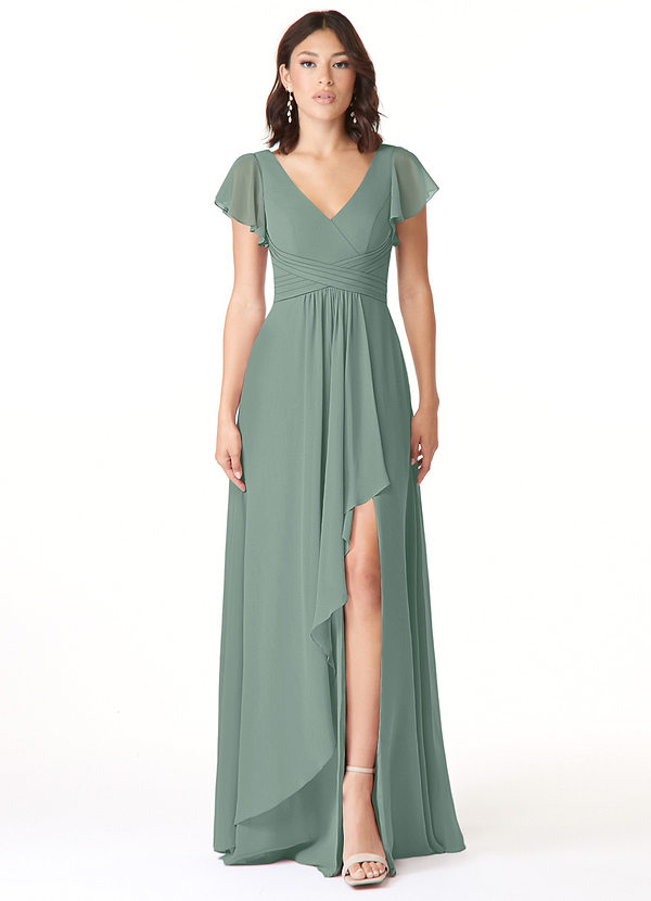 Azazie Omari Bridesmaid Dresses Silver Sage A-Line Chiffon Dress image1