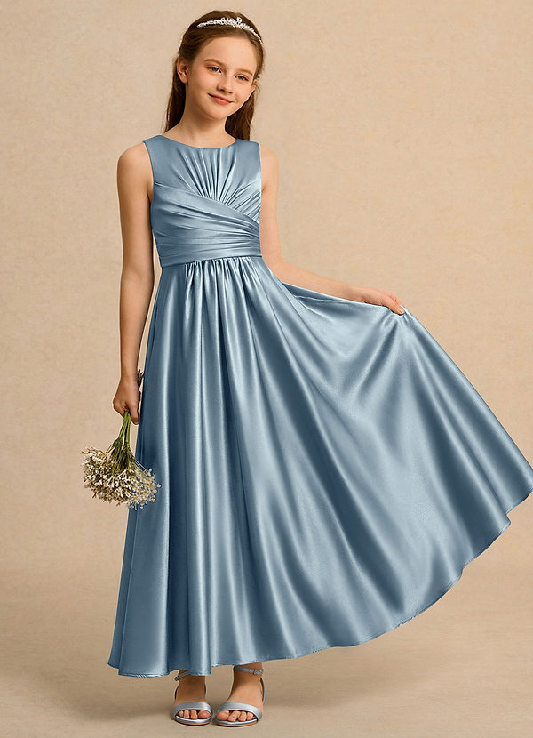 Azazie Ducky Junior Formal Klänningar för brudeflicka Klä A-Line i Stretch Satin Plisserad image1
