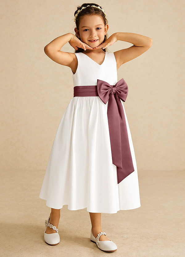 Azazie Darling Flower Girl Dresses Ivory Desert Rose A-Line Bow Cotton Dress image1