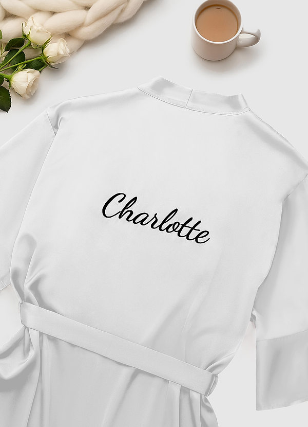 front White Personalized Embroidered Ruffled Satin Robe