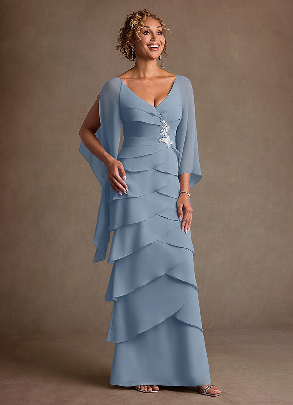 Azazie Arabinda 신부의 어머니 드레스 쉬스 셔링 쉬폰 플로어 길이 드레스 image1