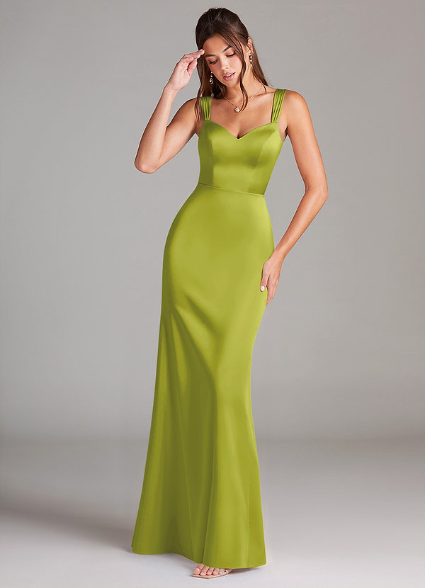 Azazie Denice Robes Demoiselle d'honneur Robe Fourreau en Satin extensible Plissée Citronnelle image1