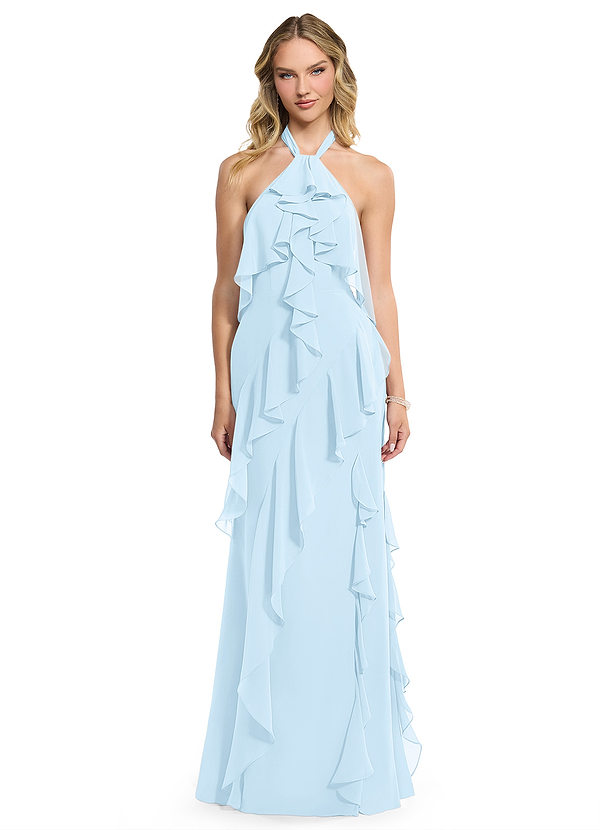 Azazie Velma Bridesmaid Dresses Sky Blue A-Line Side Slit Chiffon Dress image1