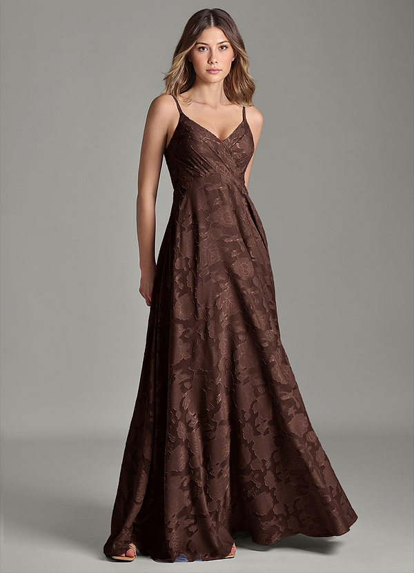 Azazie Amani Brudepigekjoler En streg Plisseret Blomsterudbrændthed Gulv-længde Kjole image1