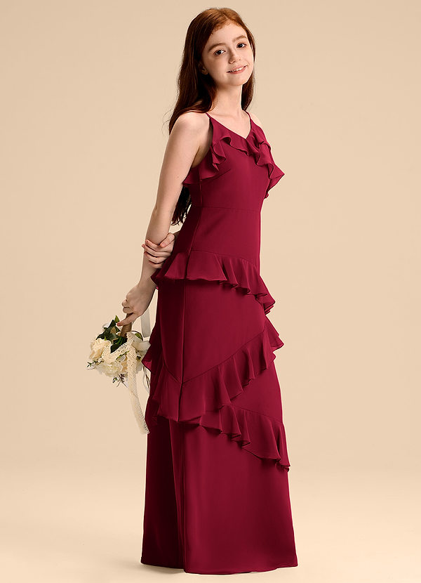 Azazie Evara Junior Burgundy A-Line Chiffon Dress image1