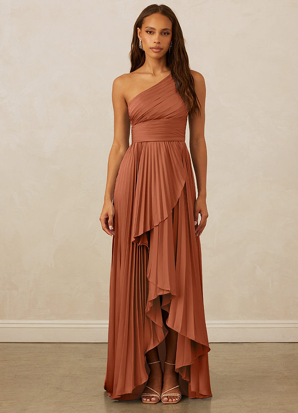Christian Siriano Bridal for Azazie 1008 Robes Demoiselle d'honneur Robe Trapèze en Satin extensible Ue épaule Rose De Cèdre image1
