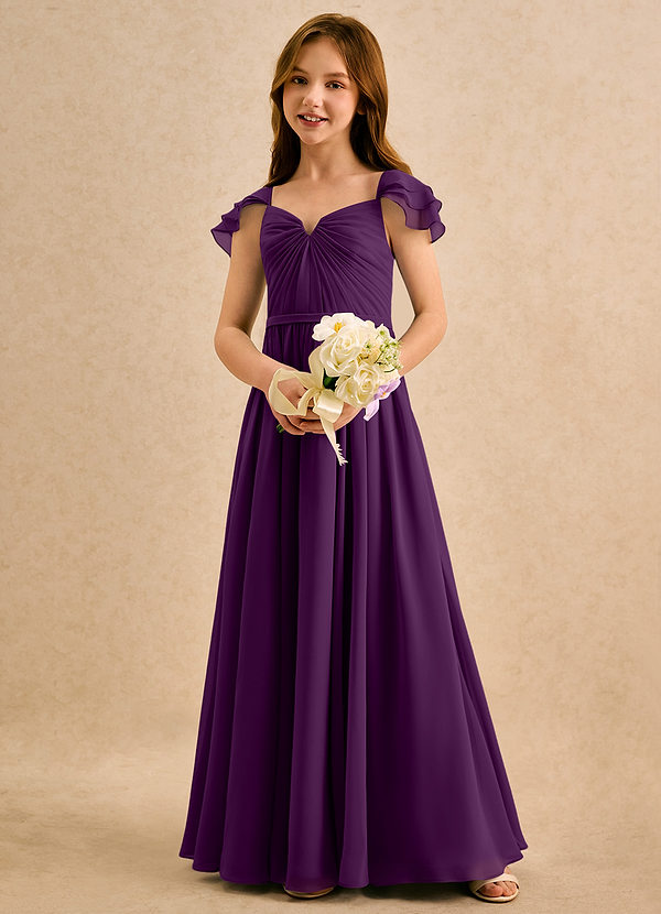 Azazie Meimei Girls Formal Vestidos de Niña de Flores Vestido de Uva de Gasa de Corte en A con Plisado image1