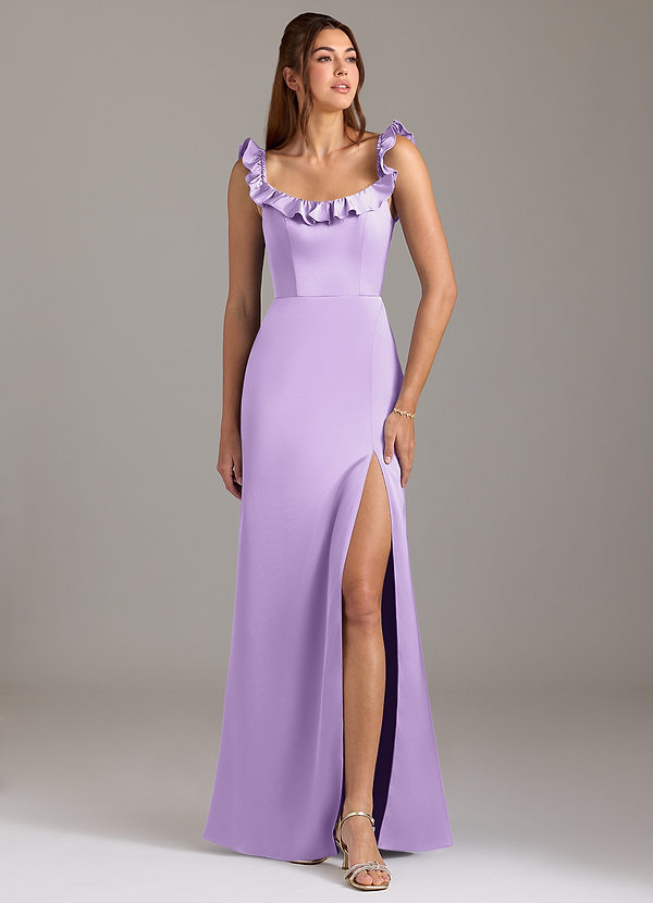 Azazie Callie Bruidsmeisjes Jurken Converteerbaar Jurk van Stretch Satijn met A-Lijn Ruches Lila image1
