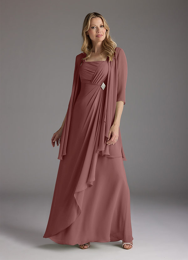 Azazie Weisz Brautmutterkleider A-Linie Quadratischer Ausschnitt Gefaltet Chiffon Kleid Wüstenrose image1