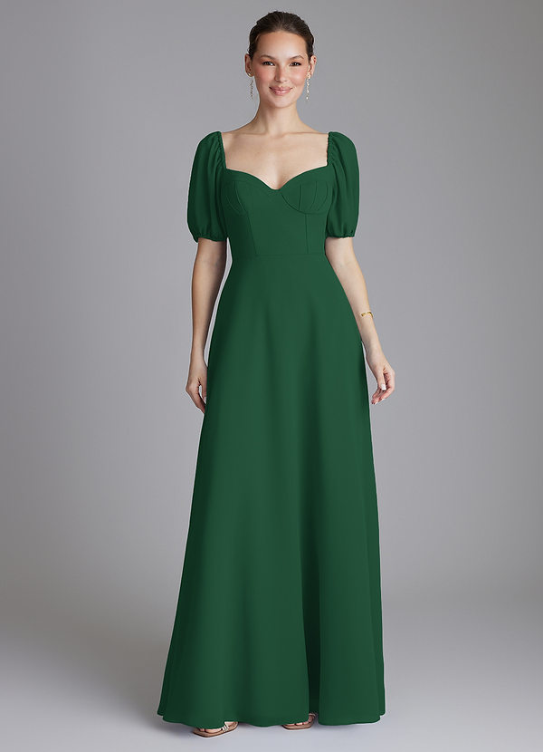 Azazie Fatima Bridesmaid Dresses Dark Green A-Line with Pockets Chiffon Dress image1