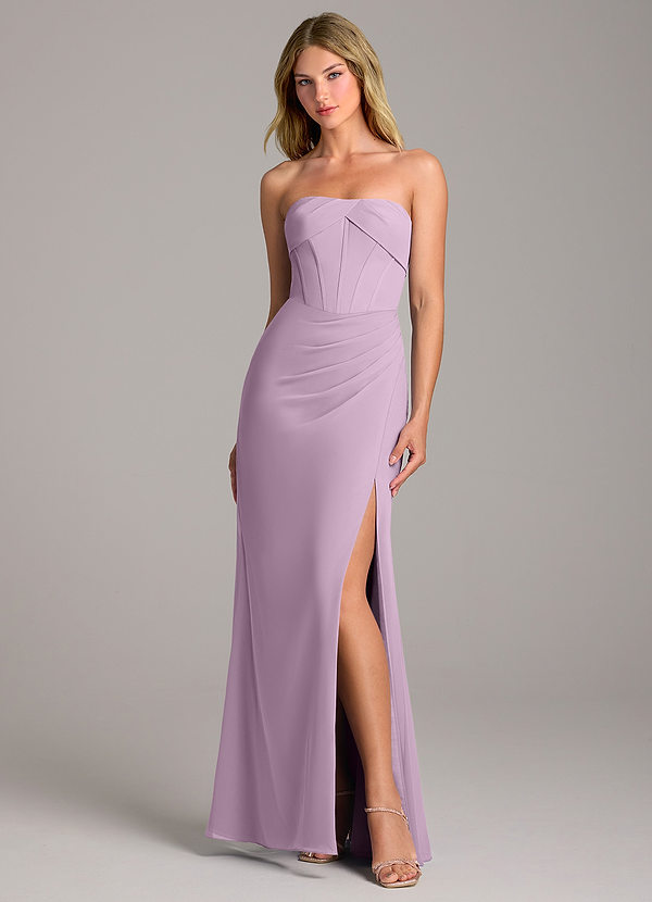 Azazie Chantel Bruidsmeisjes Jurken Converteerbaar Jurk van Chiffon met Kolom Strapless Blauweregen image1