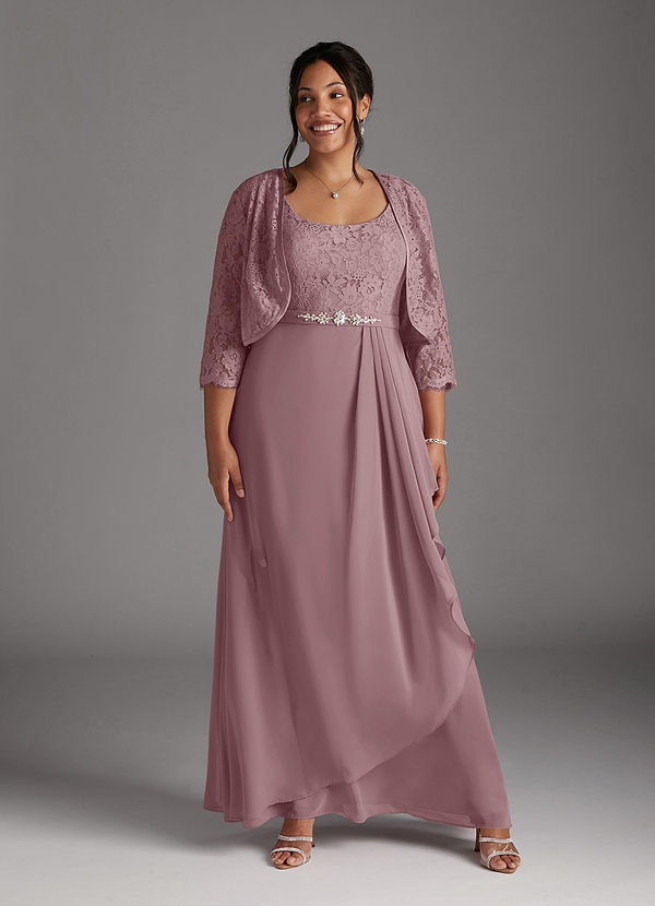 Azazie Ainsling Abiti da Mamma Sposa Abito A-Line in Chiffon in Pizzo con Scollo Quadrato Rosa Polverosa image1