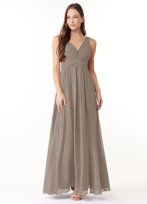 Azazie Genelle Bridesmaid Dresses Taupe Flowy Lace Chiffon Dress image1