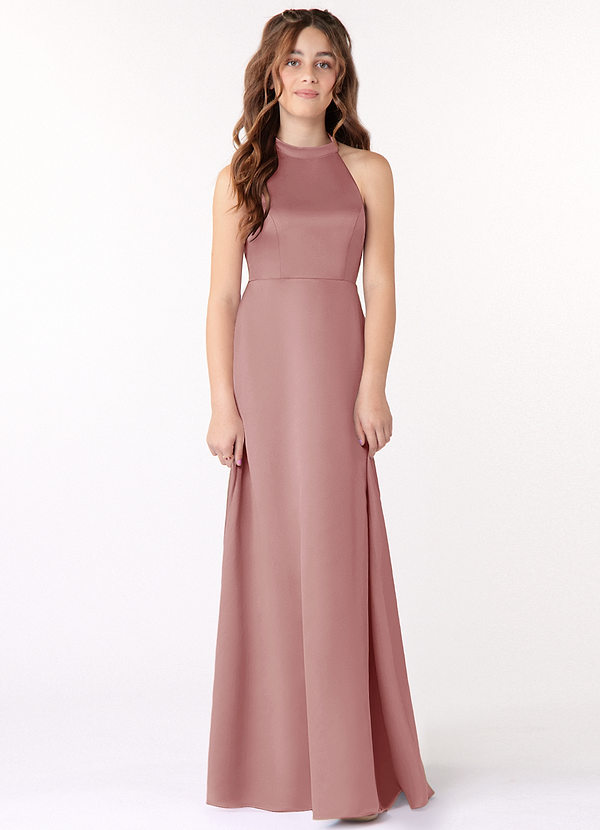 Azazie Laurel Junior Dusty Rose A-Line Stretch Satin Dress image1