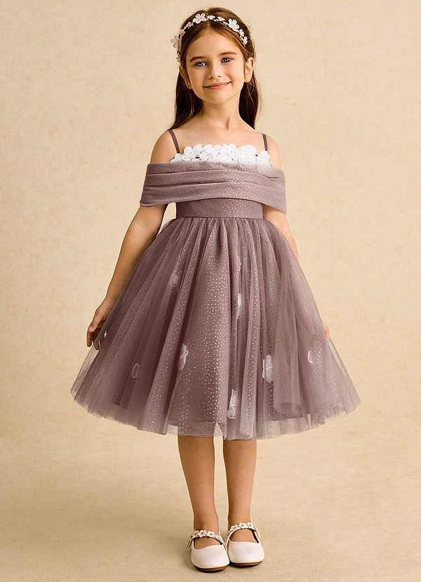 Azazie May Blumenkinder Kleider Ballkleid Plissee Tüll Kleid Espresso image1