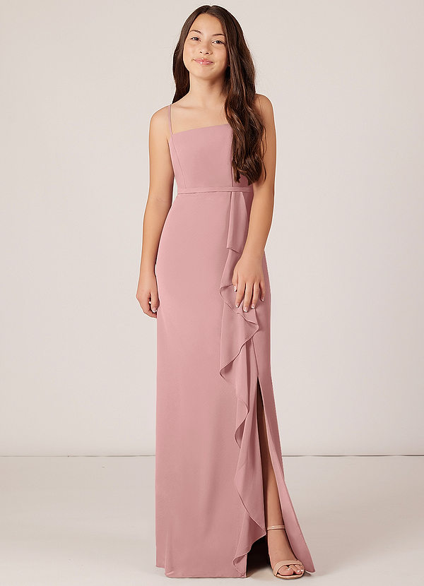 Azazie Kaylee Junior Dusty Rose A-Line with Belt Chiffon Dress image1