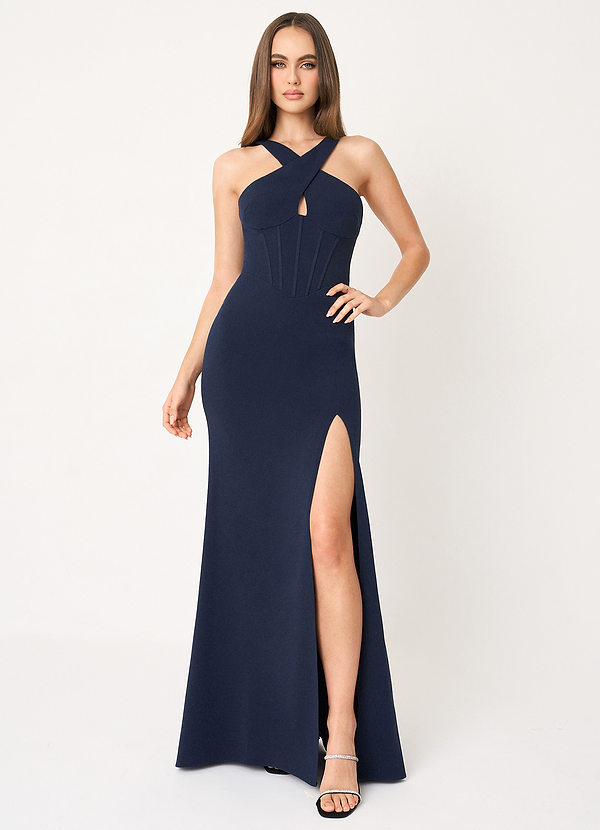 Reina Navy Cross Neck Maxi Dress image1