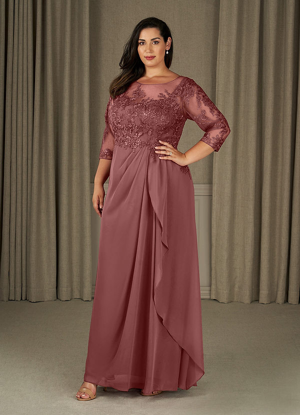 Azazie Calanthe Robe Mère de la Mariée & du Marié Robe Trapèze en Mousseline de soie Décolleté Rose Du Désert image1