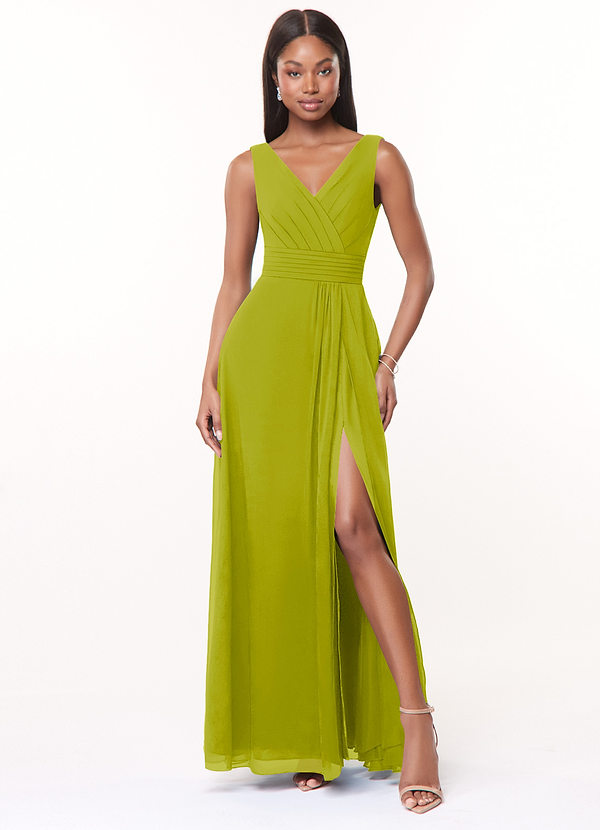 Azazie Karina Bridesmaid Dresses Lemongrass A-Line Pleated Chiffon Dress image1