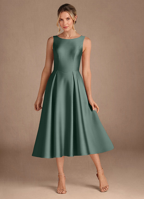Azazie Fulton Vestidos de Madre de la Novia Vestido de Musgo Marino de Satén Elástico de Corte En A con Plisado image1
