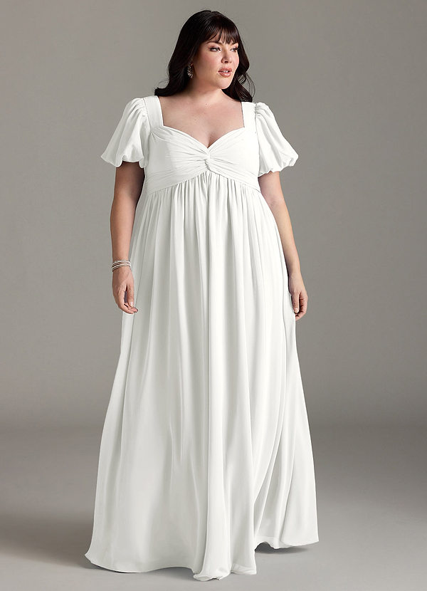 Azazie Madisynn Brautjungfernkleider für Schwangere Schleifen Chiffon Bodenlänge Kleid image1