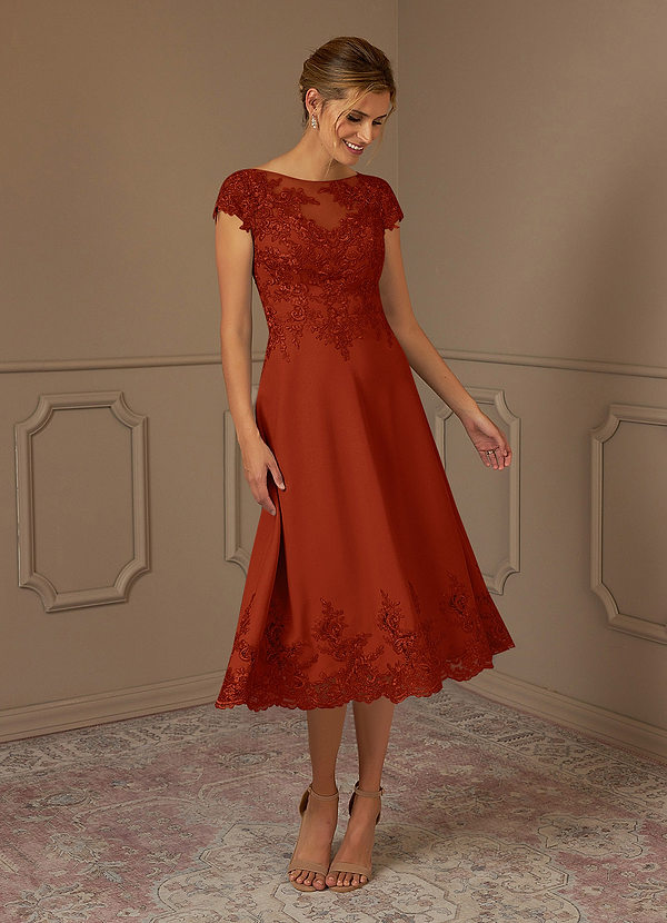 Azazie Terrano Mother of the Brides Dresses Rust A-Line Scoop Lace Dress image1