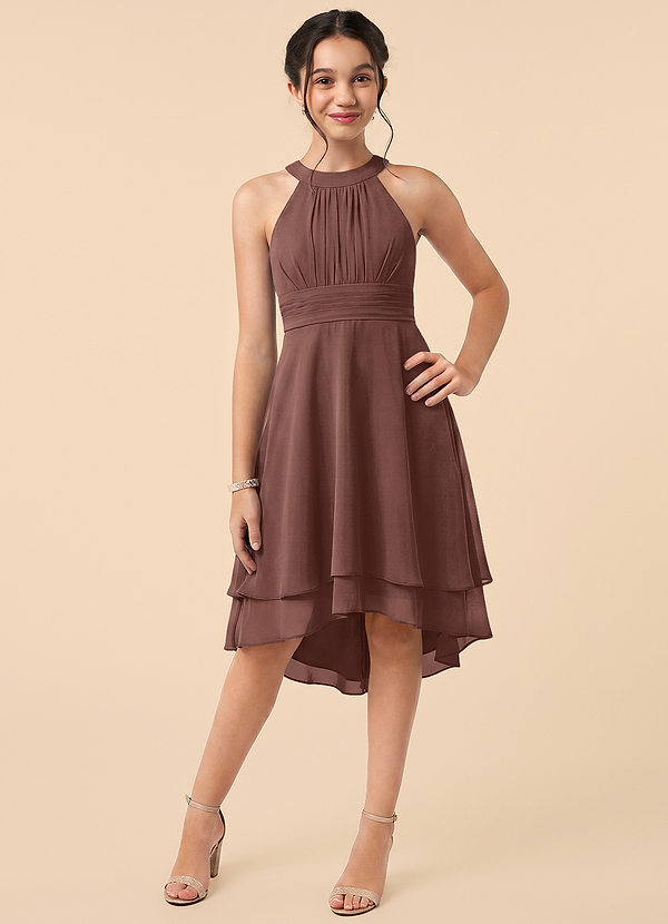 Azazie Linna Junior Espresso A-Line Pleated Chiffon Dress image1