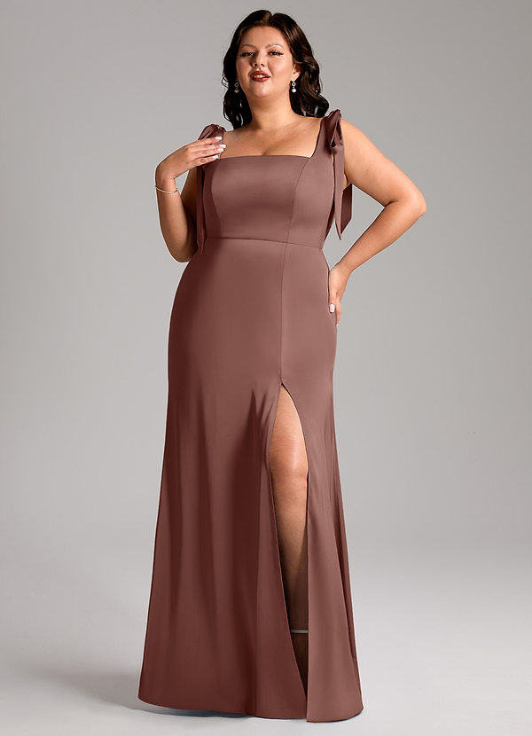 Azazie Frostine Vestidos Dama de Honor Vestido de Expresado de Satén Elástico de Corte en A con Lazo image1