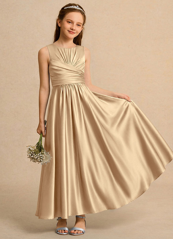 Azazie Ducky Girls Formal Klänningar för brudeflicka Klä A-Line i Stretch Satin Plisserad image1