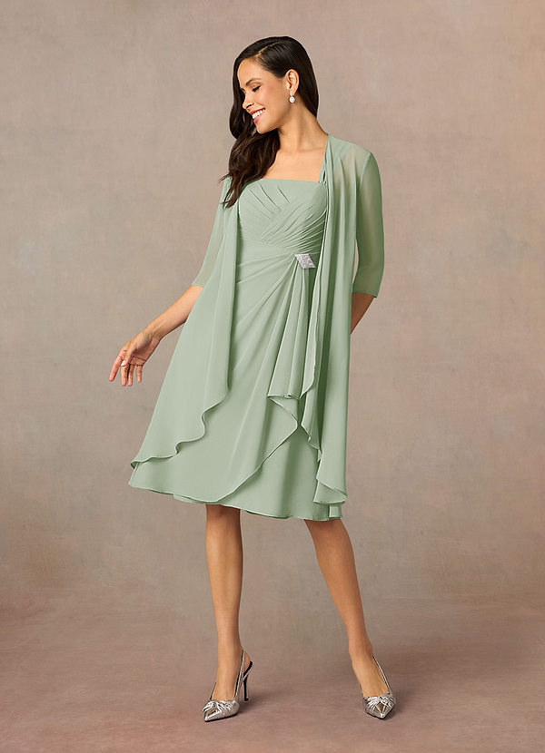 Azazie Olivia Mother of the Brides Dresses Dusty Sage A-Line Square Neckline Pleated Chiffon Dress image1