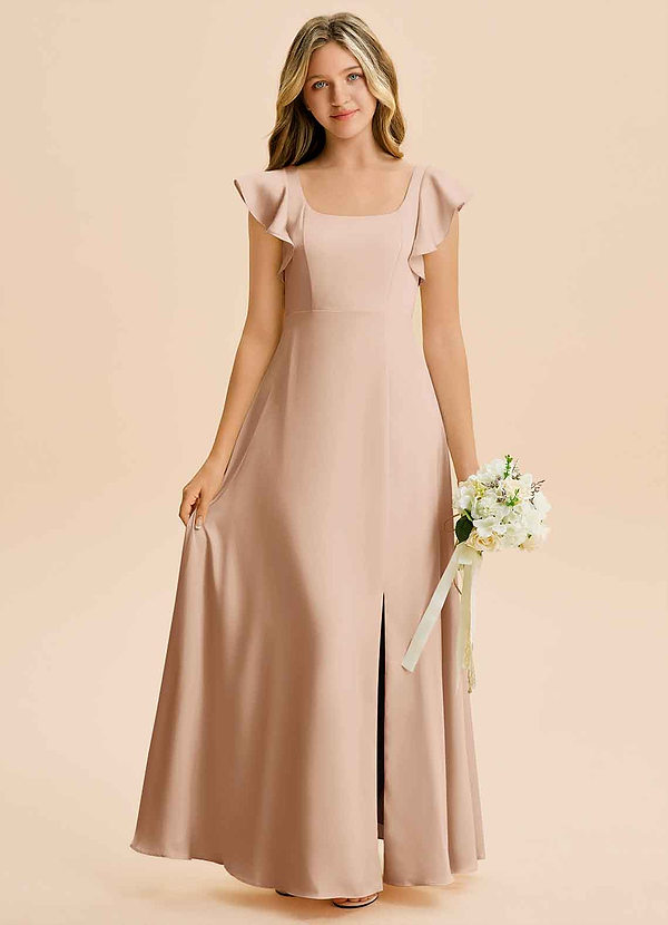 Azazie Bondi Junior English Rose A-Line Side Slit Stretch Satin Dress image1