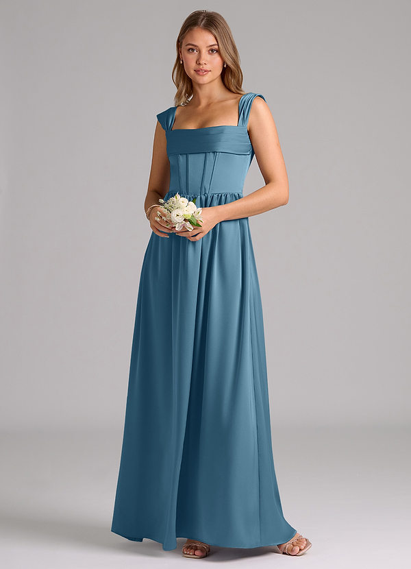 Azazie Hattie Suknie dla druhen Linia A Gorset Satyna elastyczna Do ziemi Sukienka image1