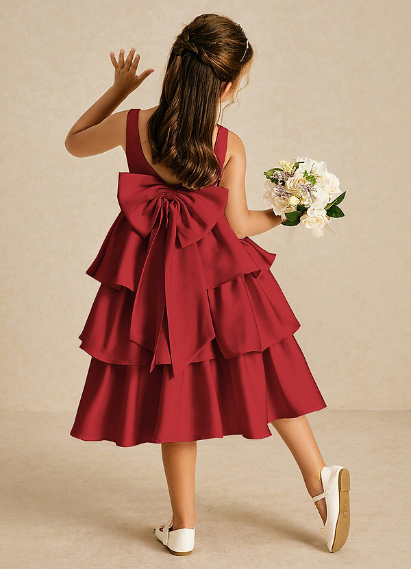 Azazie Margery Blumenkinder Kleider A-Linie Schleifen Stretch-Satin Kleid Granatapfelrot image1