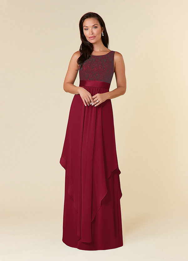 Azazie Xella Brautmutterkleider A-Linie Spitze Chiffon Kleid Burgunderrot image1
