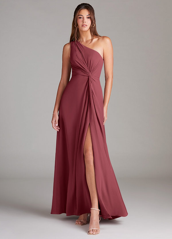 Azazie Brooke Bruidsmeisjes Jurken Jurk van Chiffon met A-Lijn One-Shoulder Merlot image1