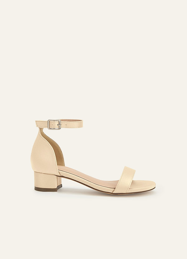 front Matching Color Matte Satin One Strap Girls' Heel Sandals