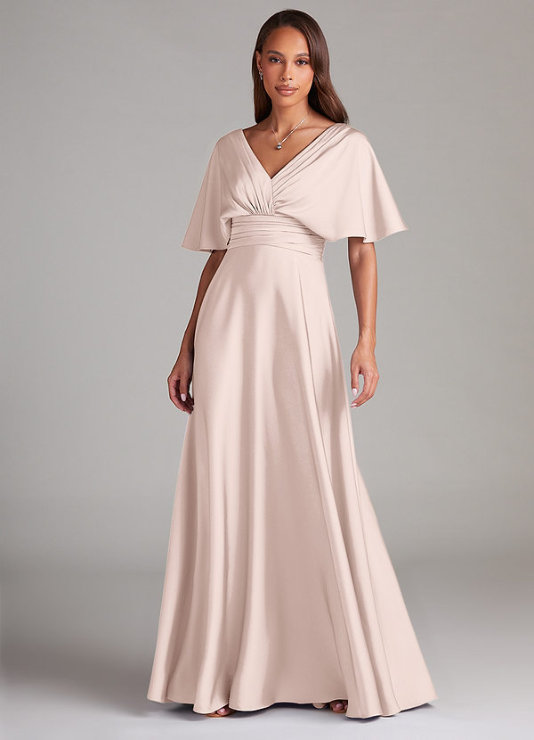 Azazie Pamela Bridesmaid Dresses Blushing Pink A-Line Pleated Stretch Satin Dress image1