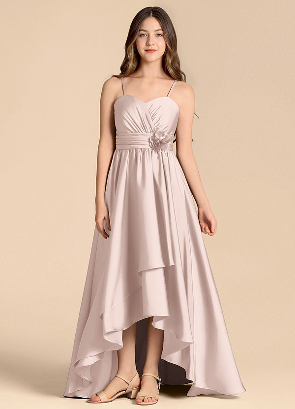 Azazie Catalina Junior Blushing Pink A-Line Sweetheart Neckline Stretch Satin Dress image1