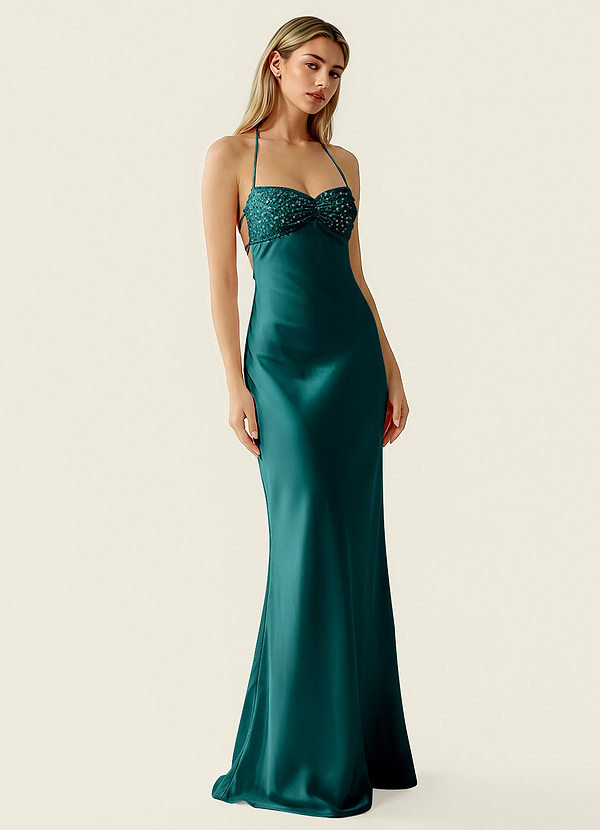 Valerianaire Peacock Beading Satin Prom Dress image1