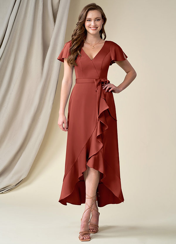 Terracotta Azazie Lexis Stretch Satin Dress Bridesmaid Dresses Azazie