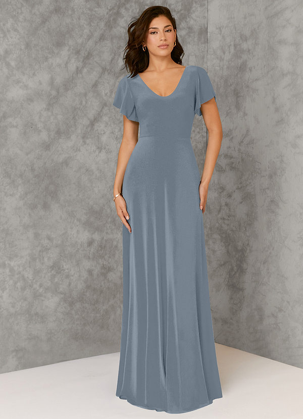 Azazie Micayla Bridesmaid Dresses A-Line Corset Luxe Knit Floor-Length Dress image1