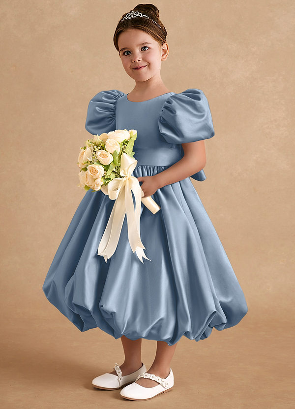 Azazie Jellybean Blumenkinder Kleider Ballkleid Gestreift Matte Satin Kleid Staubblau image1