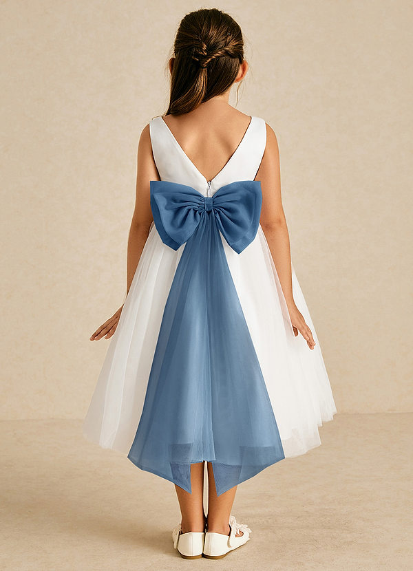 Azazie Kavi Flower Girl Dresses Ivory Twilight A-Line Bow Matte Satin Dress image1
