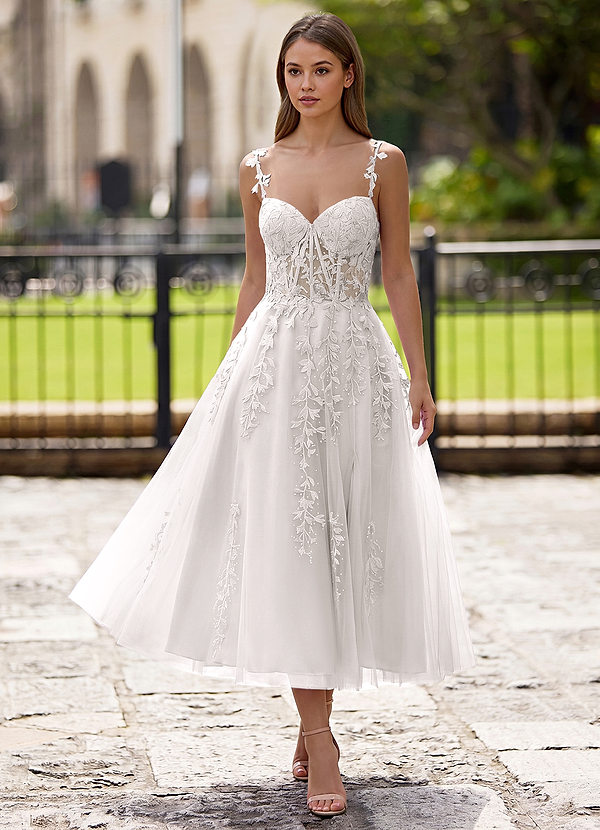 Zosia White Lace A-line Lace Up Back Midi Dress image1