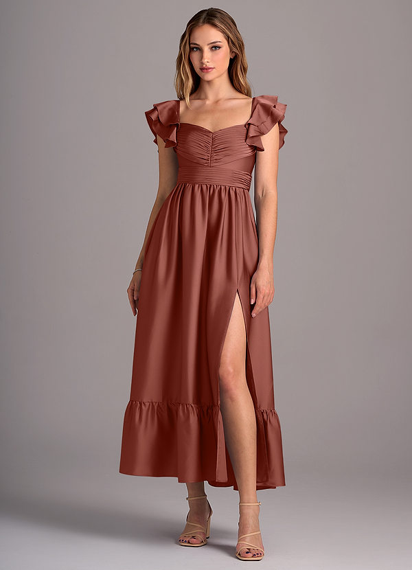 Azazie Anaya Bridesmaid Dresses Auburn A-Line Sweetheart Neckline Stretch Satin Convertible Dress image1