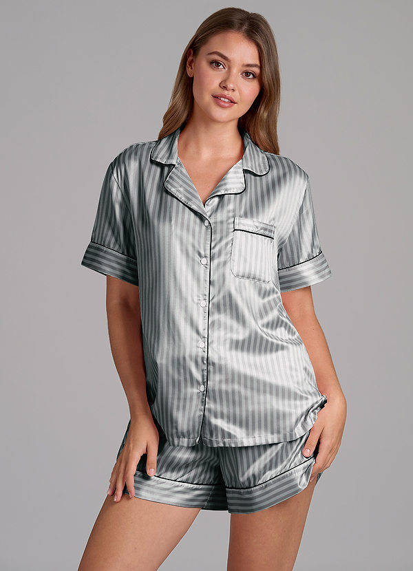 front Satijnen gestreepte pyjamaset met korte mouwen