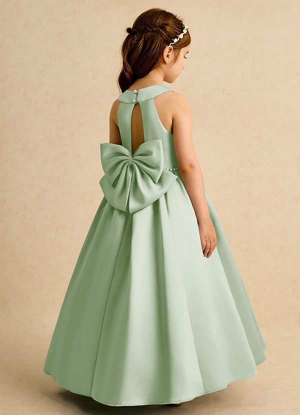 Azazie Daisies Robes de Fillette d'Honneur Robe Princesse en Mat Satiné Arc Vert Sauge image1