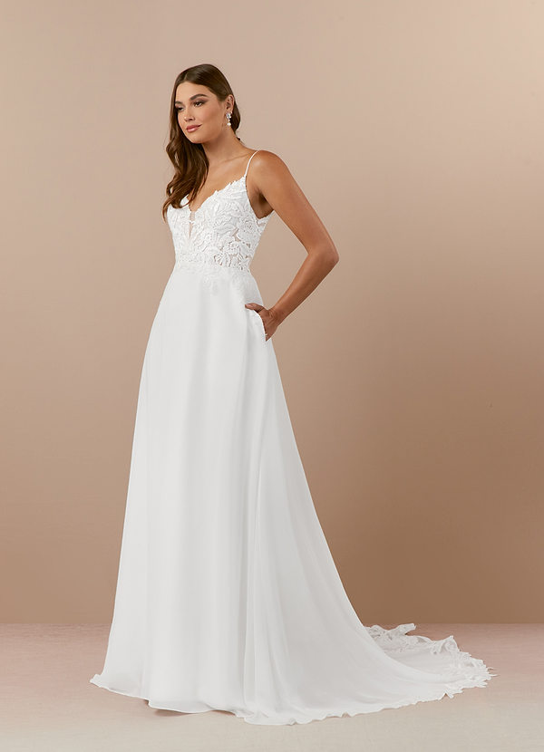 Azazie Kimmarie Wedding Dresses Diamond White A-Line V-Neck Sequins Chiffon Dress image1