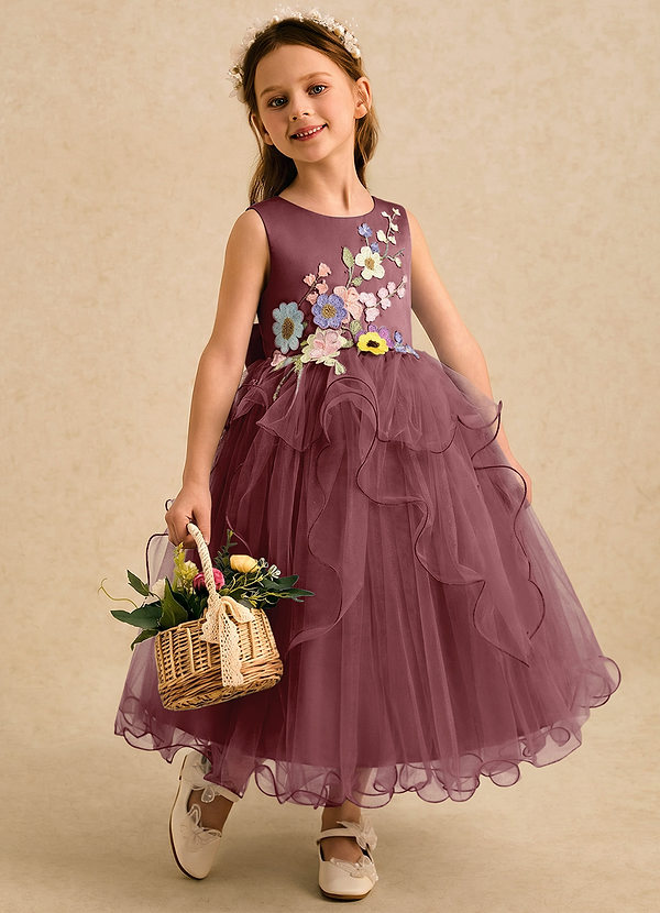 Azazie Savannah Flower Girl Dresses Desert Rose Ball-Gown Lace Tulle Dress image1