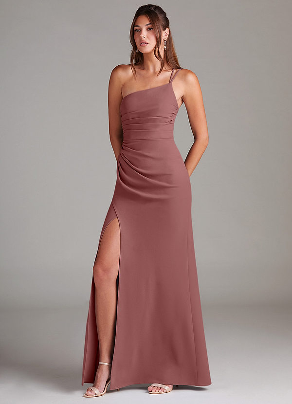 Azazie Eren Bruidsmeisjes Jurken Jurk van Stretch crêpe met Kolom One-Shoulder Woestijnroos image1